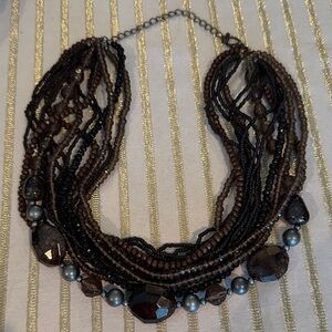 Premier Designs Elegant Multi-Strand Beaded Necklace - Black, Brown and gray